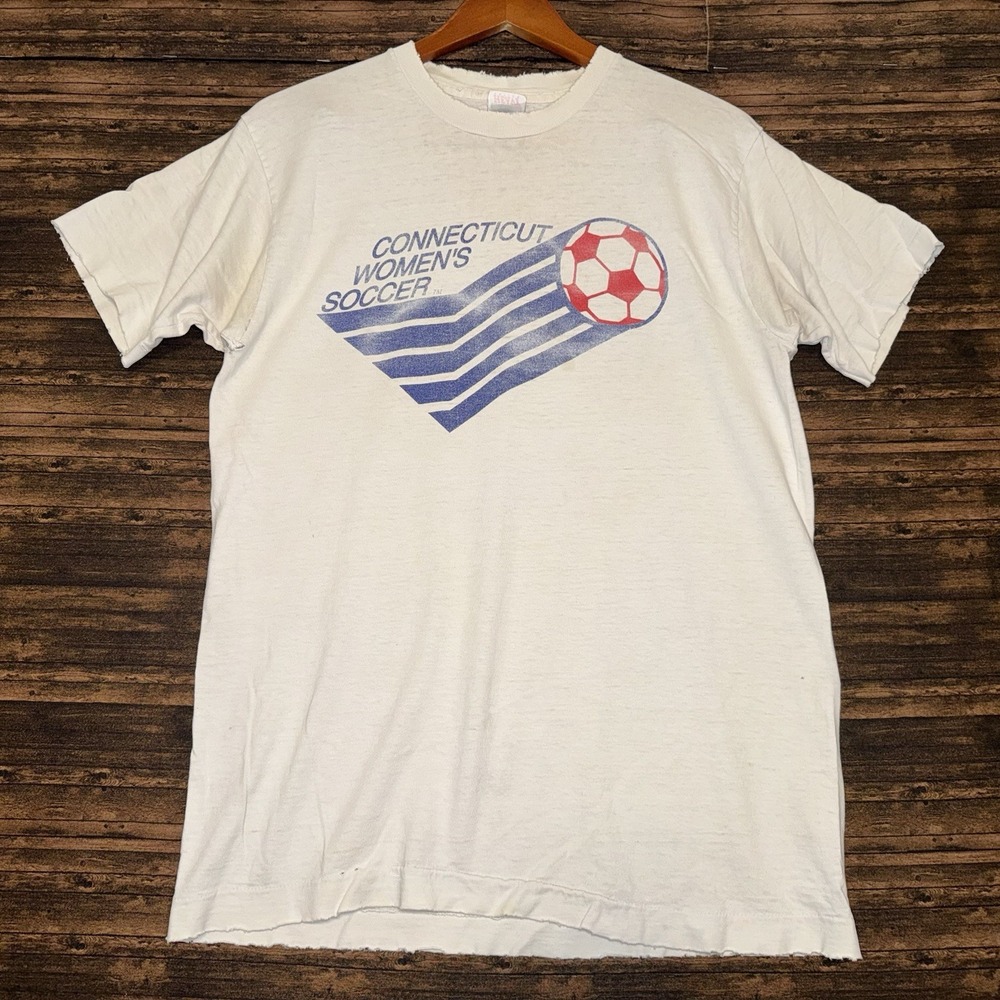 Vintage 90s Fruit of the Loom Connecticut Women's Soccer White T Shirt Size M